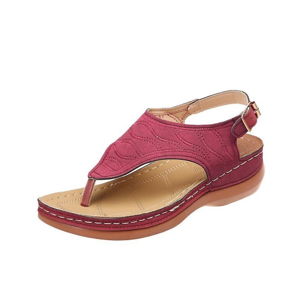 Naisten Yksiväriset Kirjailtu Flip Flop Sandaalit Rantakengät 086 Red EU 41
