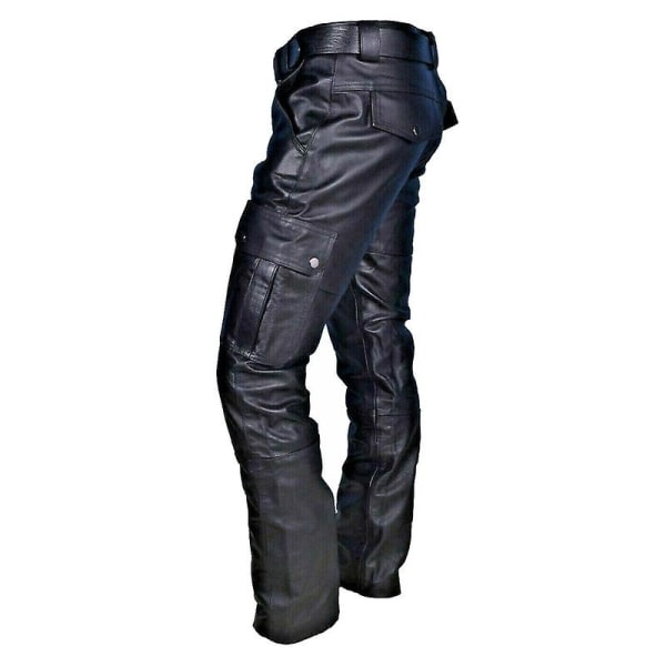 Herr Faux Pu Läder Skinny Slim Fit Rak Ben Metallic Biker Byxor Red XL