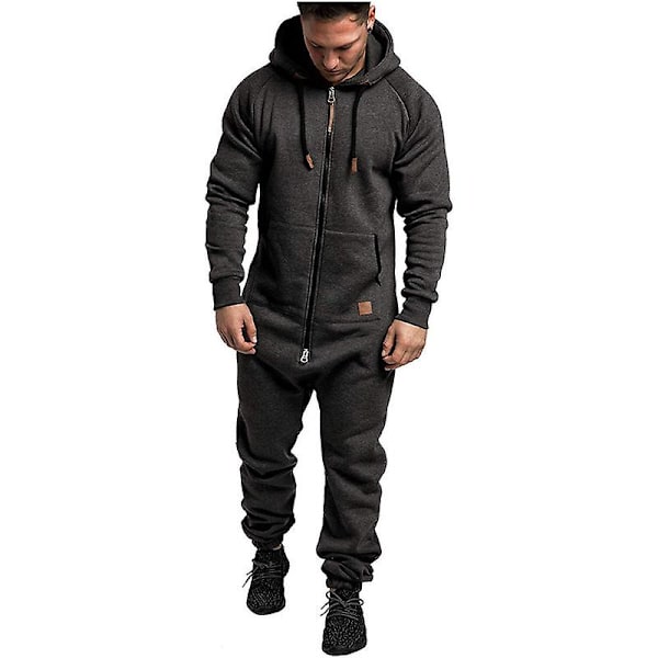 2023 Ny Herr Onesie All In One Hoodie Dragkedja Jumpsuit Vinter Casual Huvtröja Romper Playsuit dark gray 4XL