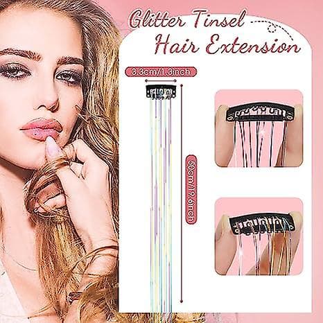 6 stk. Glitter Hårglitter med Klemme, Blendende Glitter Hårextensions Rose