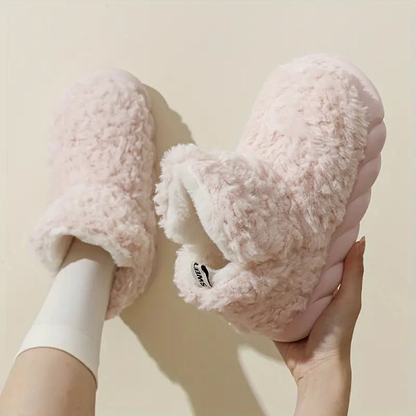 Dam Fluffy Snow Boots, Solid Color Vinter Varma Slip On Slipper Boots, Inomhus & Utomhus Plysch Ankle Boots Pink EU40 41
