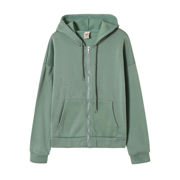 Hettegenser med glidelås foran, lommer, ensfarget, høst, avslappet, løs yttertøy 2XL Green