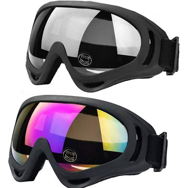 2 stk. Skibriller, snescooter Motorcykelbriller Glas Linse Anti-støv, UV-beskyttelse