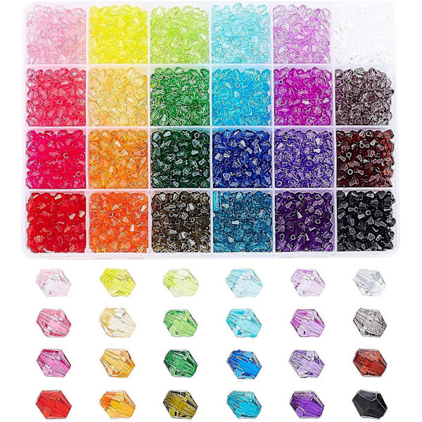 2880 stk. 24 Farver Bicone Perler Facetterede Akrylperler 6mm Regnbue Løse Perler Afstandsstykker Sortiment Parti til DIY Håndværk Armbånd Halskæde Ørering Smykker Ma