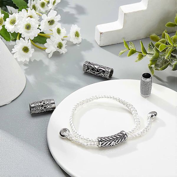 6 stk. 304 Perler i rustfritt stål 9 mm Store hull Kolonneavstandsperler Rør 304 Perler i rustfritt stål for halskjede Armbånd DIY Smykkefremstilling