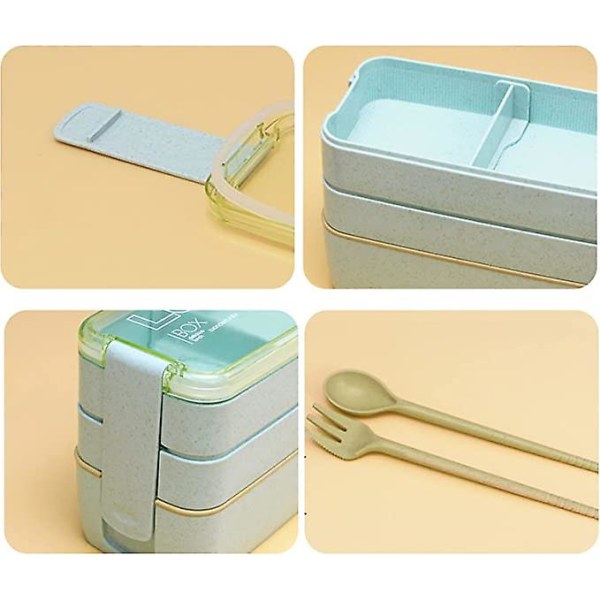 3-lagers Bento Lunch Box, Bento Box Lunch Box med fack, Japansk lunchlåda barn vuxna med gaffel sked