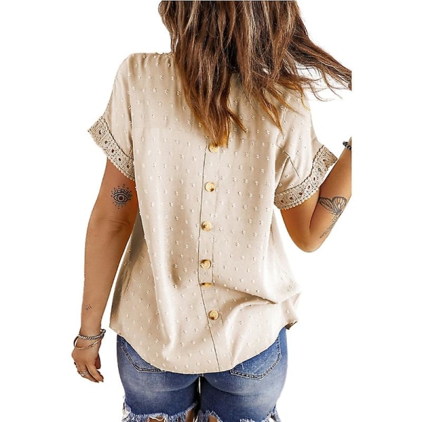 Dame Sommer Toppe Blonde Hæklet Kortærmet Skjorter Casual Bluser Khaki M