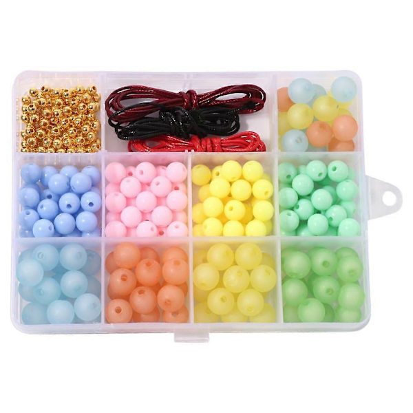 1 eske 180 stk. 8 farger Runde Frostede Ugjennomsiktige Akrylperler med 4m Vokset Polyestertråd og 100 stk. ABS Plastperler