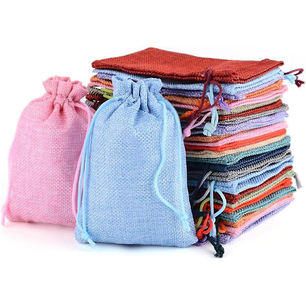(l Slumpmässig färg) 50 st 15x20 cm Jutepåsar med dragsko Små Jutepåsar Adventskalender Smycken Bröllopsfest Jul Presentpåsar
