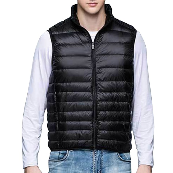 Herr lätt dunväst med ståkrage, casual topp för höst och vinter XL Black