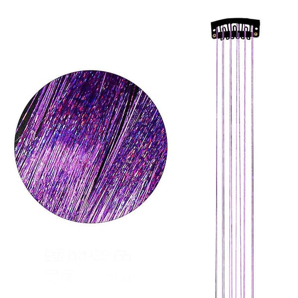 6 stk. Glitter Hår Lametta Med Clips Blændende Lametta Hår Extensions Purple