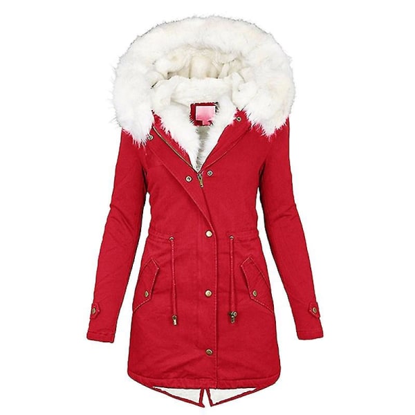 Dam Fleece Kappa med Huva Casual Långärmad Värmande Ytterkläder För Höst Vinter Ny S Red