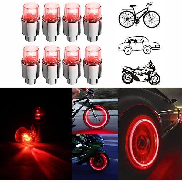 Universal Led-stamkapslar Fluorescerande Bilstödsventilkapslar Lysande Ljusventilstamkapslar Lysande I Mörker Passar Bilar Motorcyklar Suv Lastbilar&cyklar Red 8PCS