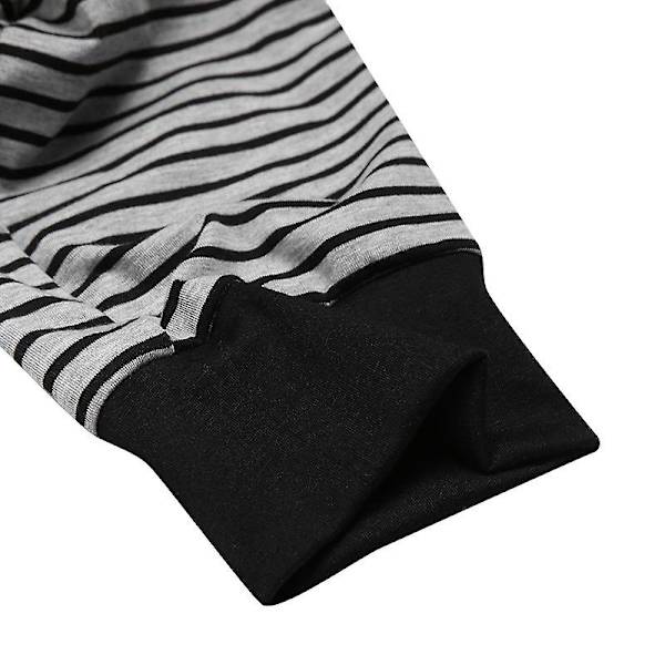 Miesten raidallinen pyjama, pitkähihainen, yksiosainen haalari, yöasu Gray M
