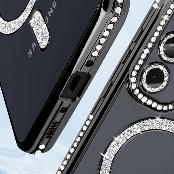 Diamant Etui til Galaxy A35 MagSafe Med Strass Kant, Sort