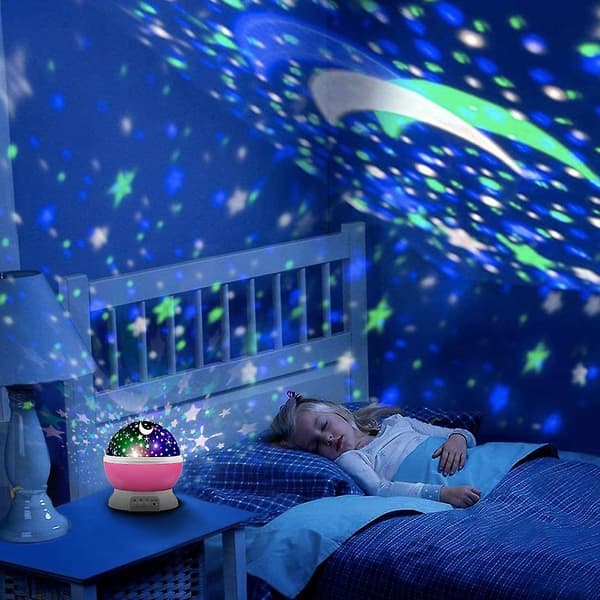 Stjerneprojektor, Nattlampe Gaver Roterende Stjerne Måne Lys, Rosa
