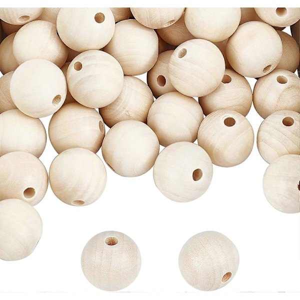 Naturliga Träpärlor 80 st 25mm (1 tum) Runda Oavslutade Träkulor Spacers Lösa Pärlor för Makramé Girlang Lanthus Dekoration Armband Halsband Smycken DIY Hantverk
