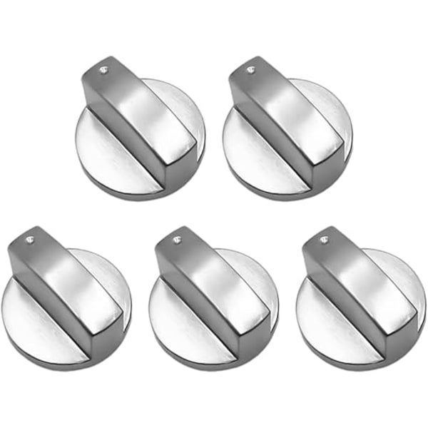 5 stk. gasskomfyrknotter, 6 mm gasskomfyrknotter, sølv kjøkkenredskapsknotter, universelle, reservedeler, egnet for komfyrer, ovner (sølv)