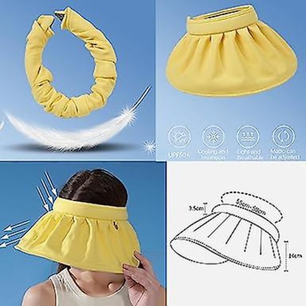 (Svart) Damevisir, Anti-UV-visir, Sammenleggbar hatt, Strandhatt med bred brem, Solbeskyttelseshette, UPF50+, For tennis, utendørs fritid, strandreiser, løping