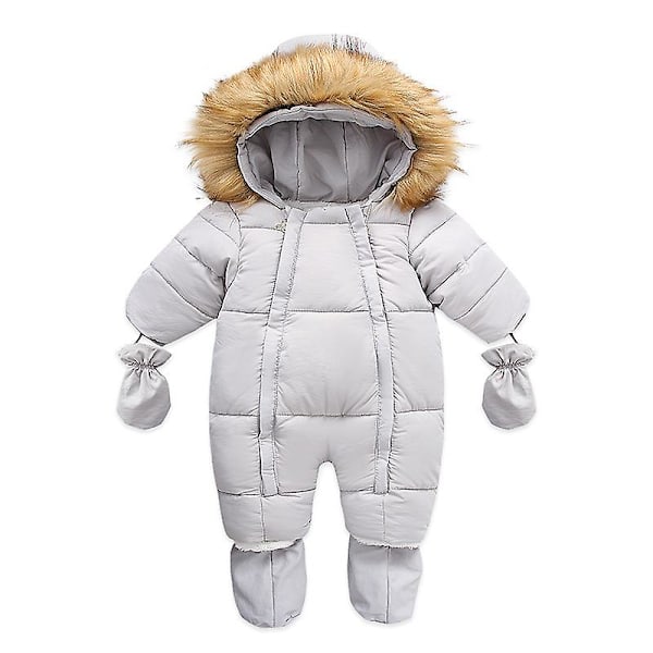 Babyflicka Vinter Snödräkt, Småbarnsjacka Kläder För Pojke Spädbarns Overall Hoodied Grey 6-9Y