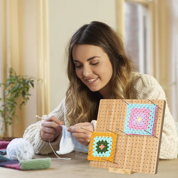 Kvadratisk Blockningsbräda, Virkningstillbehör, Trävirkningshålsplatta, Granny Square Blockningsbräda
