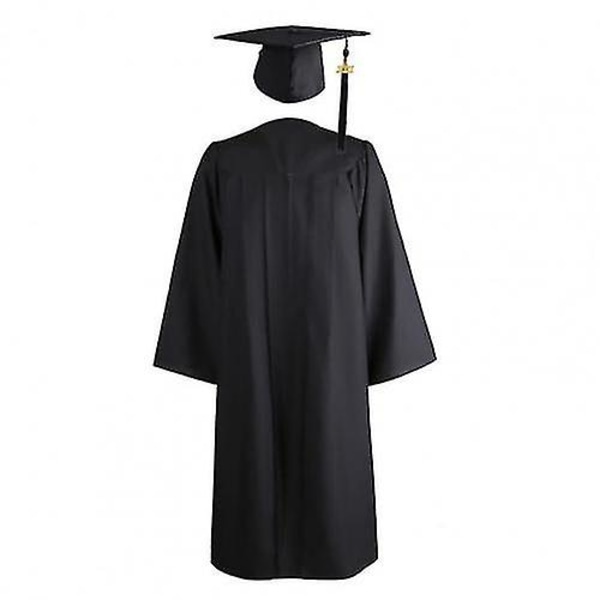 2021 Vuxen examensklänning Långärmad universitetsakademisk klänning Dragkedja Plus Size examensrock Mortarboard-keps A Black M
