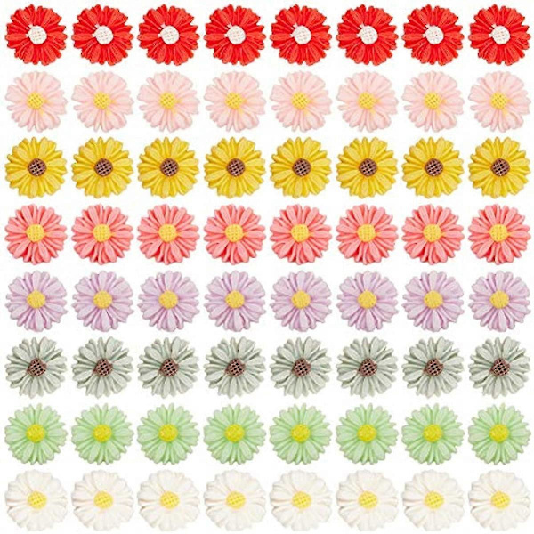 1 Ask 80 st Daisy Blommor Cabochons Resin Charms Flatback Cabochons för Bröllop Fest Hemhantverk Dekoration Skrapböcker Dekorationer Hår Kostym Tillbehör