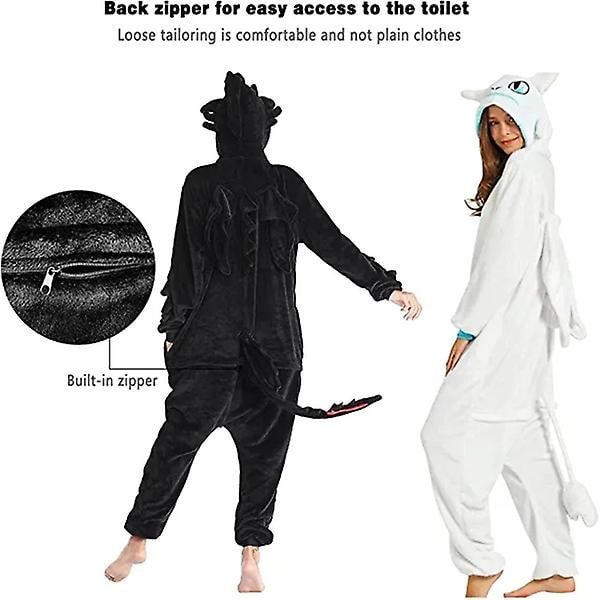 Herre Dame Pyjamas Drage Dyre Jumpsuit, Lynlås Fod Cosplay Kostume Black 2 M