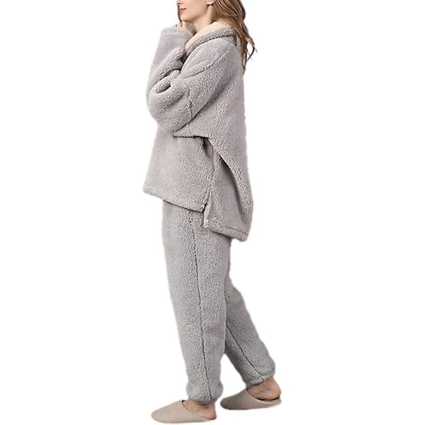 Naisten fleecepyjamat, pehmeät yöasut lämmin sherpa-villapaita ja housut Grey XXL