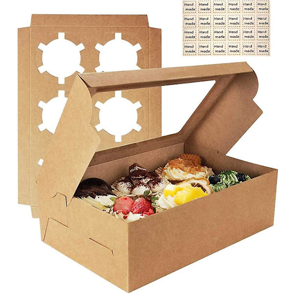 10-pak Cupcake Æsker Med Vindue Og Indsatser Holder 6 Standard Cupcakes, kageæsker