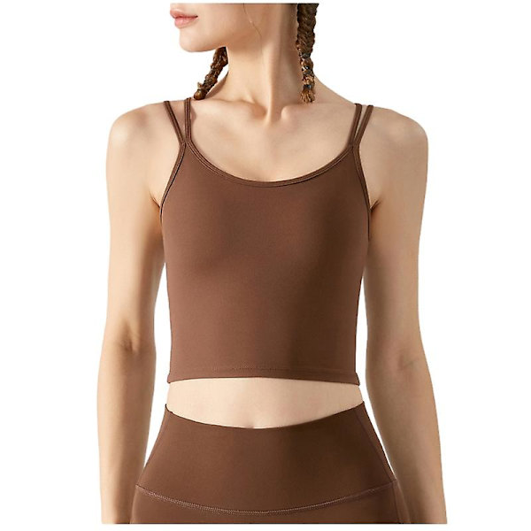 Naisten treeniurheiluliivit Fitness Selästä avoin pehmustettu liivi Jooga Crop Tank Top Brown M