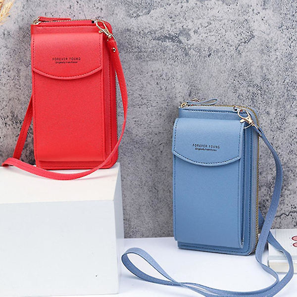 Dame Crossbody Veske Mobiltelefon Lommebok PU Lær Skulderveske Mobiltelefon Kort Red