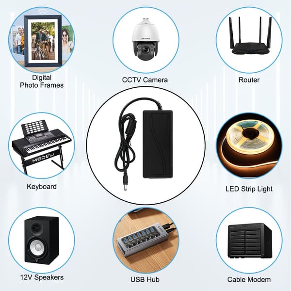 12V 5A Strømforsyningsadapter 60W Strømforsyning til opladerkabel til bærbar computer, Spændingsomformer LED Transformer til LED-strips, bærbar computer, skærme, TV, M