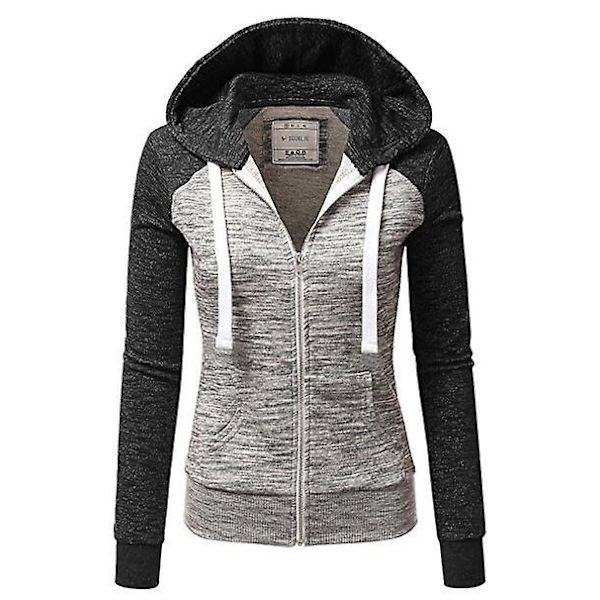 Hættetrøjer til Kvinder Farveblok Hættetrøje Basic Lynlås Jersey Jakke Langærmet Top Med Lommer Plus Størrelse Black grey M