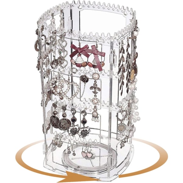 Stativ för smycken, 360° vridbart, kedjor och armband, transparent dekorativ smyckeshållare, smyckeförvaring, örhängesställ, kedjehållare