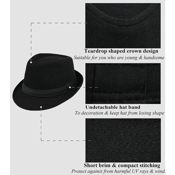 Barn-filt-fedora-trilby-gangster-hatt Småbarnspojkar Panama Derby Manhattan Kubansk hatt Jazz-keps (storlek 6 5/8 för 2-6t)