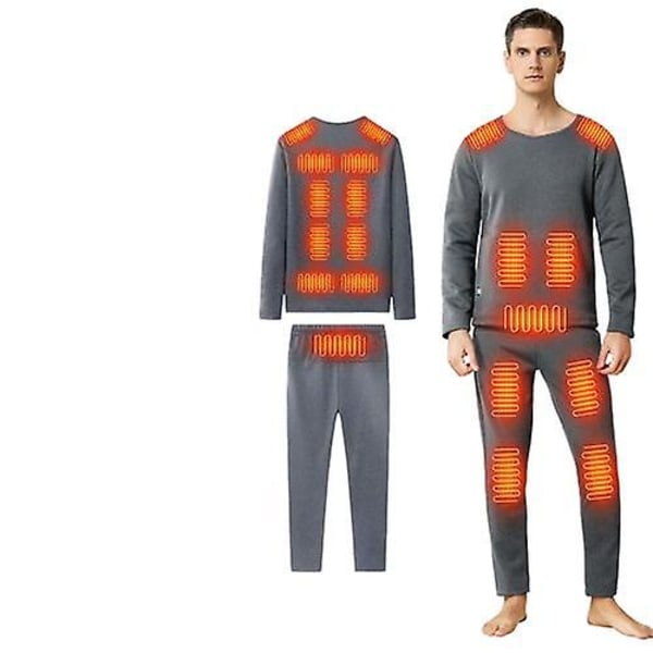 Uppvärmd termobyxor set för kvinnor och män, elektriskt uppvärmd underkläder Grey XL Men