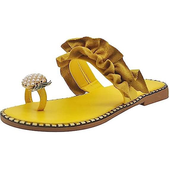 Sandaler til kvinder, flade, afslappede slippers med ringtå, strandsko Yellow 41