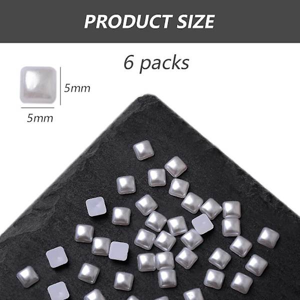 6 pussia 1200 kpl valkoisia kynsikoristeita litteällä pohjalla sydän/neliö/kolmio/timantti monimuotoisia 3D-kynsikoristeita materiaali koristeita kynsitaiteeseen tee-se-itse askartelutarvikkeita square 5*5MM