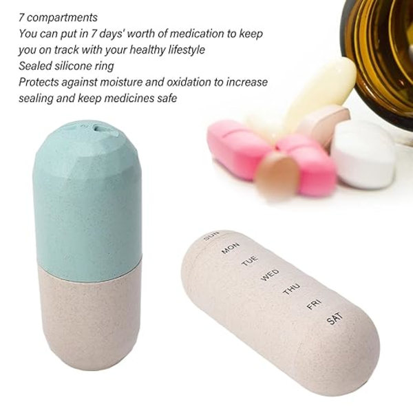 Weekly Medicine Organizer Kompakt Reselåda 4,9X2 med Fack Perfekt Förvaringsställlösning