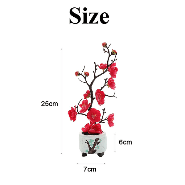 Simulerte blomster, grønne planter, potteplanter, simulerte plommeblomst-potteplanter, hjemmedekorasjon, festdekorasjon Rose red