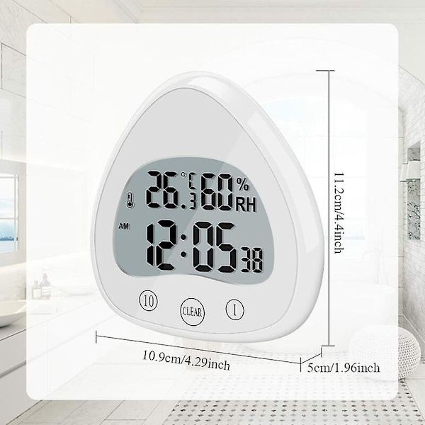 Badeværelsesur, Digitalt Vækkeur, Brusebadsur med Vandtæt Touch, Vandtæt Timer Termometer Bærbart Displayur