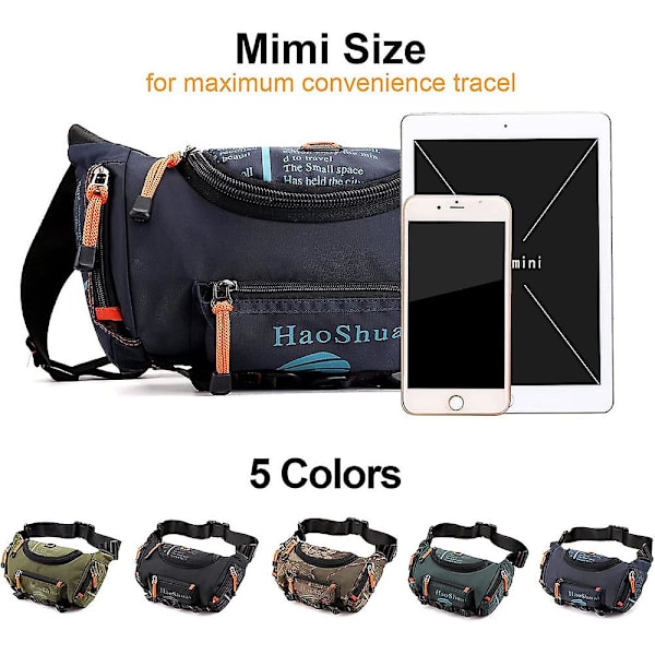 Vattentät midjeväska, crossbody, utomhus midjeväska med justerbar rem, reseväska black