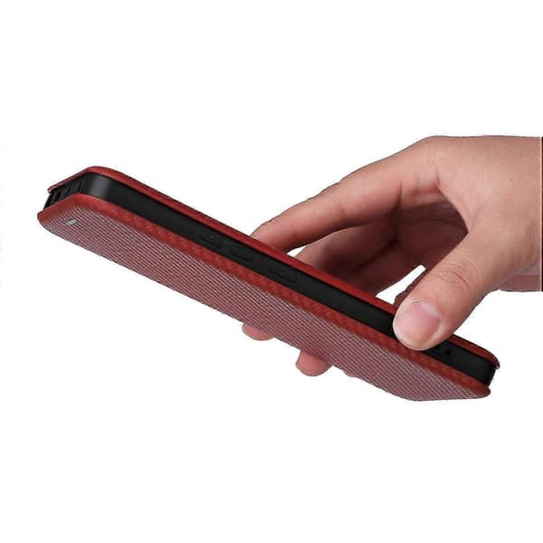 För Xiaomi Redmi Note 13 Pro 5g Läderfodral Med Kortfack Kolfibertextur Brown