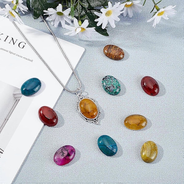 14 stk. 7 Farver Naturlige Agat Cabochons Ovale Ædelstensperler Betræk Uden Hul Ovale Naturlige Agat Sten Charms til Smykkefremstilling