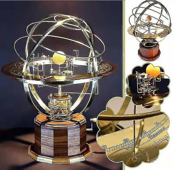 Sol System Stor Orrery Modell Roterende Metall Ornament Gold