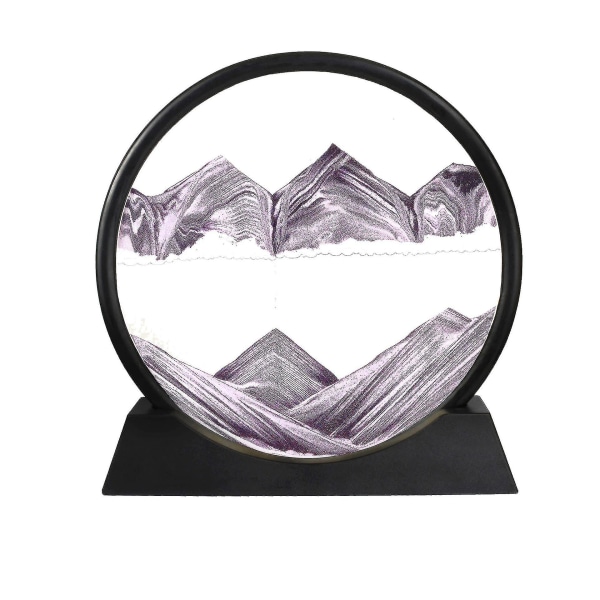 Rörlig sandkonstbild Rund glas 3d djuphavs sandscape flytande sandram Heminredning Purple 7 inch