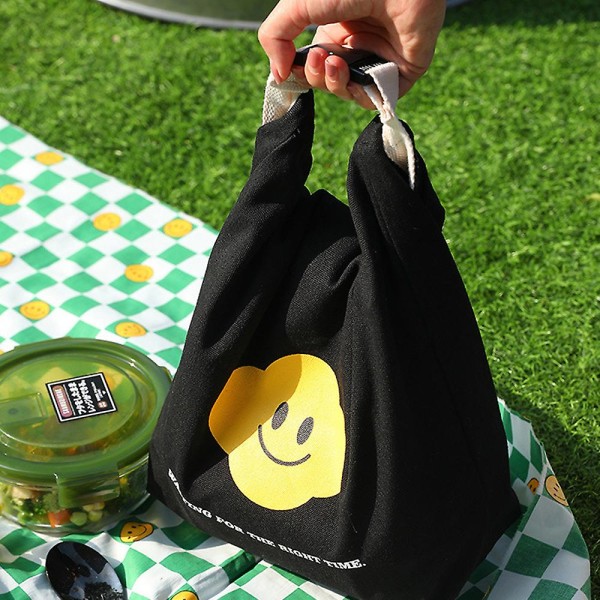 Återanvändbar Lunchväska Handväska Tygväska för kvinnor Arbetar picknick eller resor black