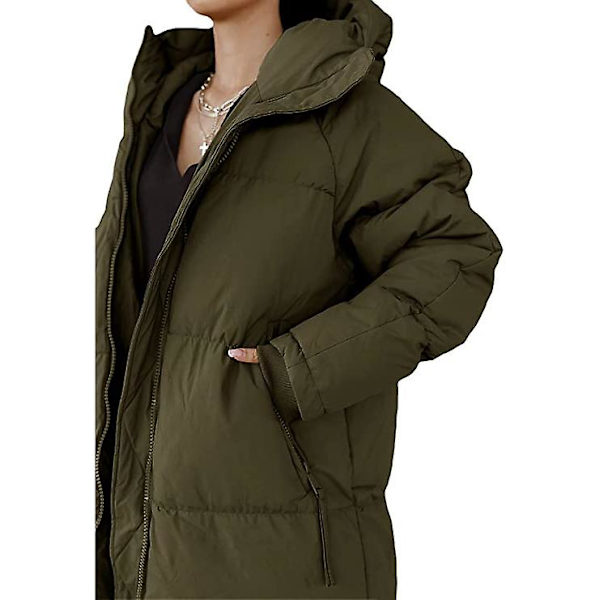 Kvinnors långa quiltade kappa, huvtröja längd långärmad pufferjacka Green M