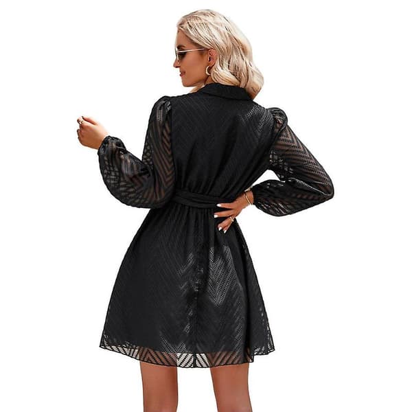 Kvinnor Wrap V-ringad klänningar Hög midja Swing Kort klänning Black S